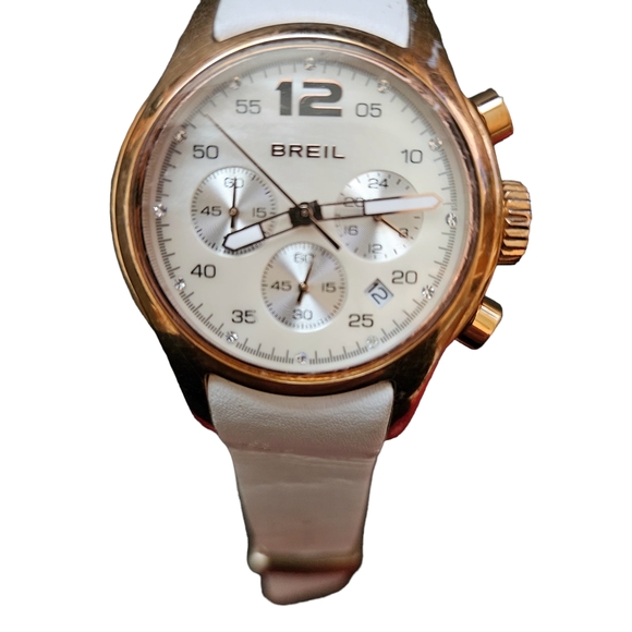 BREIL WOMAN'S VINTAGE MOTHER OF PEARL Dial Globe ROSEGOLD CHRONOGRAPH WRISTWATCH - Picture 2 of 9